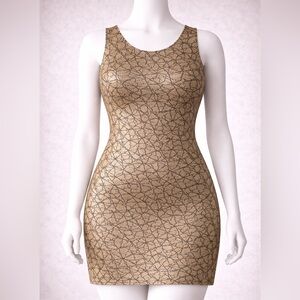 Symphony Gold and Black Metallic Geometric Evening Dress